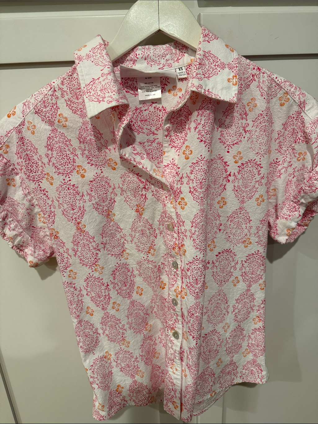 Finley Pink And Orange Printed Short-Sleeve Button-Up Blouse